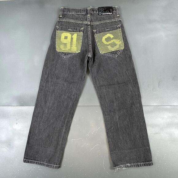 VTG Southpole Jeans Boys 8 24x22.5 Black All Cotton Wide Leg Baggy Denim Y2K - Picture 7 of 8